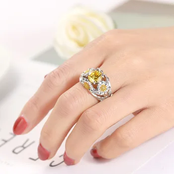 Najnovšie AAA CZ Kamenný Kruh, Šperky Bague Femme Žltá Farba Roztomilý Slnečnice Gold Crystal Snubné Prstene Pre Ženy Fashion Party Darček