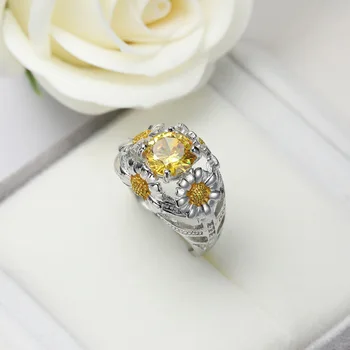 Najnovšie AAA CZ Kamenný Kruh, Šperky Bague Femme Žltá Farba Roztomilý Slnečnice Gold Crystal Snubné Prstene Pre Ženy Fashion Party Darček