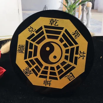 Runyangshi 12 cm prírodné čierna obsidián kamenný kruh, disk, kruhový tanier fengshui zrkadlo na home office dekor