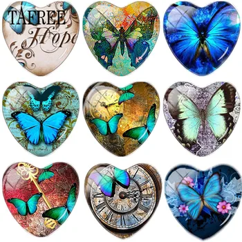 TAFREE Vintage Butterfly Umenie Obraz Srdca Tvar DIY Sklo Cabohcon Demo Ploché Späť, Takže poznatky Pre Náušnice, Náhrdelník