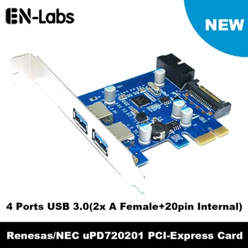Sk-Labs 4 Port PCIE PCI-e na USB 3.0 (2 x Typ+ 20 Pin Interné) Rozširujúca Karta Hub PCI Express Card Adaptér w/ SATA Napájania