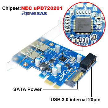 Sk-Labs 4 Port PCIE PCI-e na USB 3.0 (2 x Typ+ 20 Pin Interné) Rozširujúca Karta Hub PCI Express Card Adaptér w/ SATA Napájania