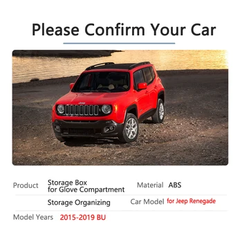 Pre Jeep Renegade~ 2019 BU Trailhawk Auto Co-pilot Rukavice Box Úložné Doplnky Vnútorného Triedenia Oblasť 2016 2017 2018