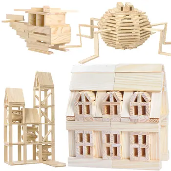 Drevené 100 kusov stavebných model stavebné bloky detí duševného puzzle hromadu stavebné bloky raného vzdelávania hračky