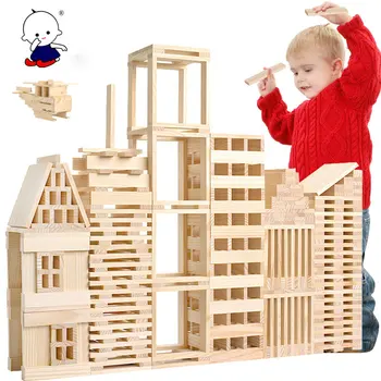 Drevené 100 kusov stavebných model stavebné bloky detí duševného puzzle hromadu stavebné bloky raného vzdelávania hračky
