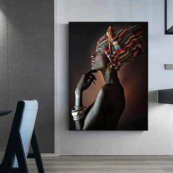 Africké Sexy Nahé Čierna Žena Portrét Plátno Maľovaní Plagátov a Vytlačí Cuadros Wall Art Obrázky pre Obývacia Izba