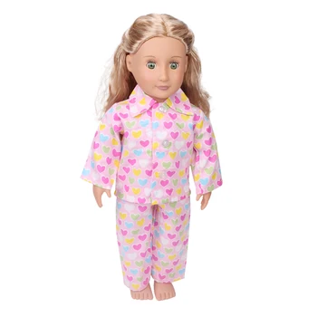 Bábiky oblečenie milujúceho srdca tlačené ružové pyžamo vyhovovali hračka príslušenstvo fit 18-palcové Dievča bábiky a 43 cm baby doll c414