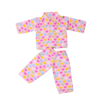 Bábiky oblečenie milujúceho srdca tlačené ružové pyžamo vyhovovali hračka príslušenstvo fit 18-palcové Dievča bábiky a 43 cm baby doll c414