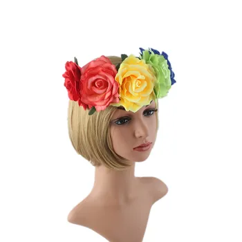 Elastické Rainbow Six Ruže, Kvety, Veniec Čelenky Ženy, Dievča, Kvetinové Koruny Hairband Hlavový Most Garland Vlasy Príslušenstvo