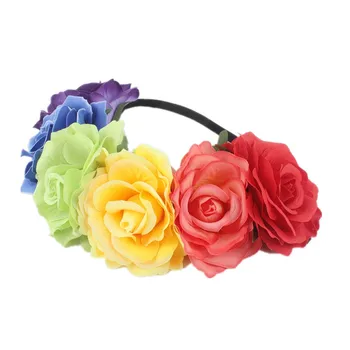Elastické Rainbow Six Ruže, Kvety, Veniec Čelenky Ženy, Dievča, Kvetinové Koruny Hairband Hlavový Most Garland Vlasy Príslušenstvo