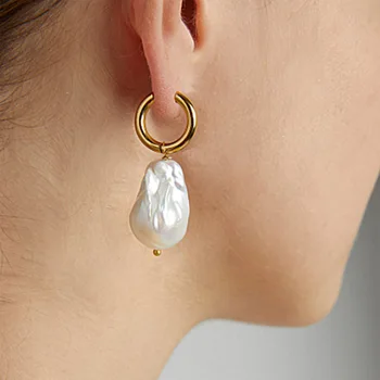 Jednoduché klasické prírodné perlový prívesok náušnice Barokový sladkovodné perly Darčeky pre dievčatá aretes de mujer nehrdzavejúcej ocele obruče