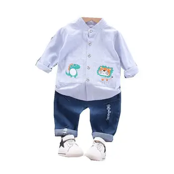 Baby Boy Šaty, Jar, Jeseň Deti Bavlna Cartoon Bunda Džínsové Nohavice 2ks/súpravy Dojčenská Oblečenie Dieťa Módne Batoľa Tepláky