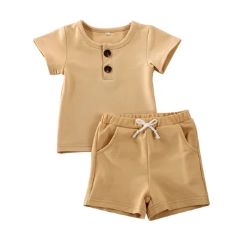 Pudcoco 2020 Nové Baby Boy Šaty Sady Krátky Rukáv T-shirt Topy+Čipky Krátke Nohavice Pevné Oblečenie, Oblečenie 0-24M