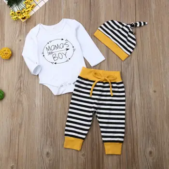 Novonarodené Dieťa Chlapec Bavlna Romper Topy Stripe nohavice Nohavice 3KS Oblečenie Oblečenie