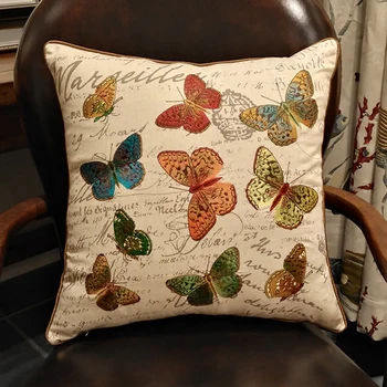 DUNXDECO Vankúš Dekoračné obliečky na Vankúš Rustikálny vidieckom Štýle Vintage Motýľ Dragonfly Farebné Výšivky Gauč Coussin