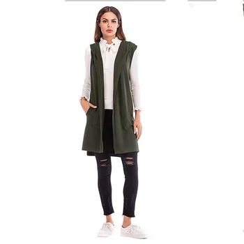 2020 Jeseň Hoodeds Coats Pre Dámske Voľné Vintage Bavlna Pletené Pevné Bez Rukávov Dámy Cardigan Bežné Streetwear Vesta Bunda