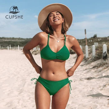 CUPSHE Zelenej Listovej Čipky Low-Pás Bikini Set Ženy Sexy Plavky Reverzibilné Spodnej Dva Kusy Plavky 2021 Pláž, Kúpanie Oblek