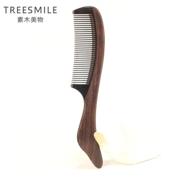 TREESMILE 1PC Eben Horn špirála anti-statické hlavu kefa zdravie nádherné drevené česať vlasy styling nástroje vlasov kefa