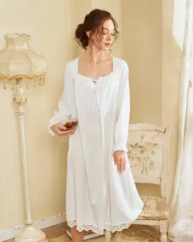 【Doprava zadarmo] vyzýva BAVLNA Čipky Nightgown Romantický Sleepwear Európsky Štýl Nighty Vintage Šaty Odev(S~XL) CP212S