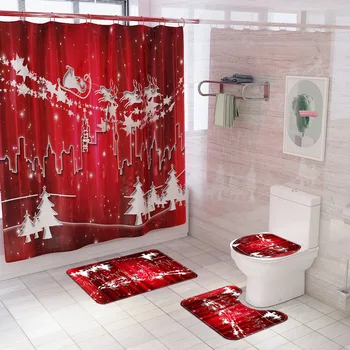 Vianočné Vaňa Mat a Sprchový Záves Nastaviť Non-Slip Kúpeľňa Mat Wc Koberec Cartoon Nohy Mat Koberec, Kúpeľňa Nastaviť