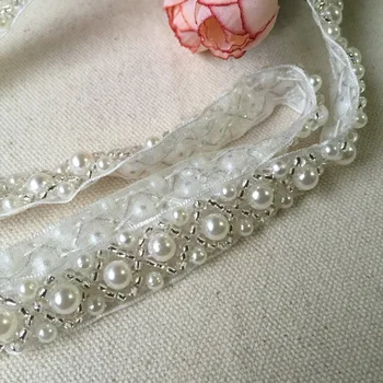 1.6 cm Širokú Jemnou slonoviny pearl korálkové trim, svadobné šaty čipkou trim, diy golier, odev, príslušenstvo 3 Metrov