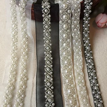 1.6 cm Širokú Jemnou slonoviny pearl korálkové trim, svadobné šaty čipkou trim, diy golier, odev, príslušenstvo 3 Metrov