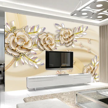 Vlastné Nástenné Tapety 3D Móde Luxusné Európsky Štýl Golden Rose Listy Tapety Na Steny 3 D Hotel Obývacia Izba Domova