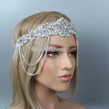 Luxusné Crystal Vlasové Doplnky pre Nevesty Kamienkami Krídlovky hlavový most pre Svadobné 1920 Gatsby Headpiece pre Ženy
