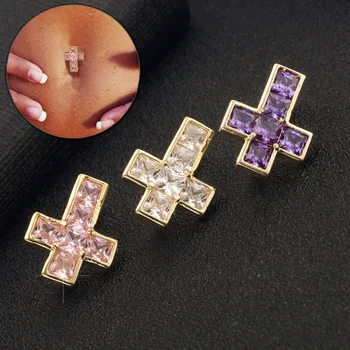 Gussiarro Hot Cross Jasné, Ružová, Fialová Cubic Zirconia Zlata-farebná Brucho Tlačidlo Pupka Piercing Body Šperky Pupok Brucho