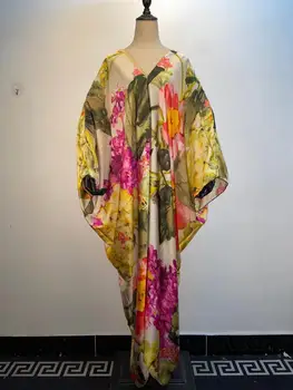 Jedinečný Vytlačené tvaru Hodváb Hodvábny Lete Kaftan Dlhé šaty nadrozmerná Dashiki African party šaty lady Afriky šaty pre ženy