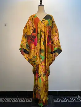 Jedinečný Vytlačené tvaru Hodváb Hodvábny Lete Kaftan Dlhé šaty nadrozmerná Dashiki African party šaty lady Afriky šaty pre ženy