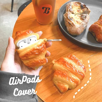 Jedlo Chlieb 3D Prípade AirPods 1 2 Pro Plnenie Box Croissant Mäkké Silikónové Bezdrôtové Bluetooth Slúchadlá Ochranný Kryt Coque