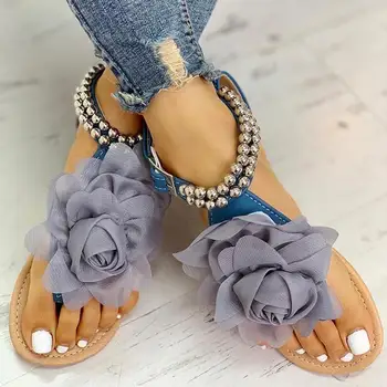 Sandále dámske Topánky 3D Kvetinovým Dámy Letné Sandále Ploché Topánky String Perličiek Flip Flops Sandalias Mujer 2020 Plus Veľkosť EU34-43