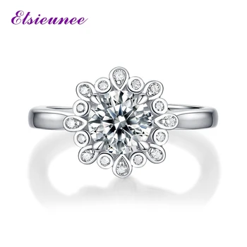 ELSIEUNEE 1CT Okrúhly Rez Moissanite 925 Silver Diamond Ring Test Prešiel Módne Ženy, Svadobné Zásnubné Prstene Veľkoobchod Darčeky