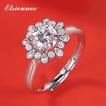 ELSIEUNEE 1CT Okrúhly Rez Moissanite 925 Silver Diamond Ring Test Prešiel Módne Ženy, Svadobné Zásnubné Prstene Veľkoobchod Darčeky