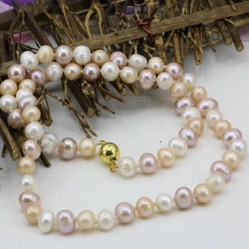 Veľkoobchodná cena prírodné perlový náhrdelník 7-8mm sladkovodné multicolor korálky reťazca ženy vyhlásenie choker golier šperky 18-palcové B3227