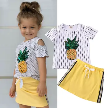 1-6 Rokov Batoľa Dievča Oblečenie Sady Sequin Ananás Top Print T-Shirt Spodnej Sukne Dievčatá Letné Oblečenie