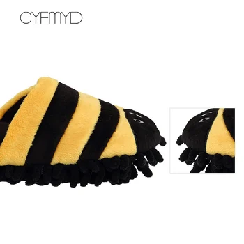 Roztomilý Bee papuče Dievčatá Plus veľkosť 42-44 Zimné papuče Krásny Pes Chrobák Krytý Teplé Mop topánky Opotrebovaniu Non slip
