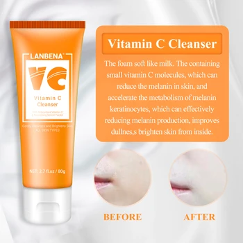 Lanbena Starostlivosť O Pleť Tváre Cleaner Vitamina C Bielenie Umývanie Tváre Oživiť Facial Cleansing Face Čistiaci Facial Cleanser Krása