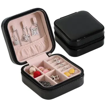 3 Vrstvy Prenosné Šperky Box Krúžok Cestovné Náušnice Rúž, Jednofarebné S Čistého Vrecka Multifunkčné Nastaviteľné Zrkadlo, Úložný Box