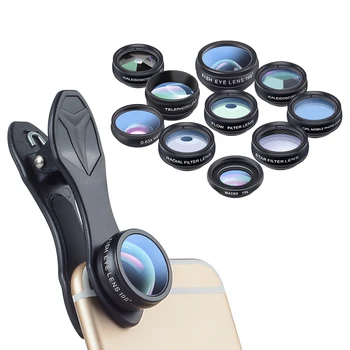 APEXEL 10pcs/lot 10 v 1 Telefón objektív auta Fisheye širokouhlý makro Objektív, CPL Filter Kaleidoskopu+2X ďalekohľad Objektív pre smartphone