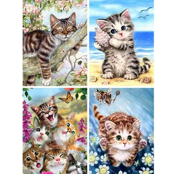 5D DIY Diamond Maľovanie Roztomilý Zvierat Mačka Cross Stitch Plný Vrták Námestie Výšivky Mozaikové Umenie Obraz Kamienkami Domova