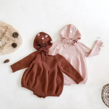 MILANCEL 2020 jeseň baby kombinézu ručné výšivky, kvetinové jumpsuit, baby, dievčatá oblečenie baby knitwear voliteľné pletený hat