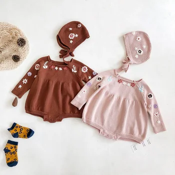 MILANCEL 2020 jeseň baby kombinézu ručné výšivky, kvetinové jumpsuit, baby, dievčatá oblečenie baby knitwear voliteľné pletený hat