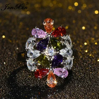 Luxusný Veľký Rainbow Kvet Krúžok Boho Žena Strany Krúžok Sľub Zásnubné Prstene Pre Ženy, Svadobné Kapela Módne Šperky