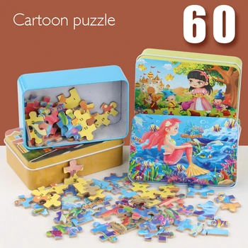 60pcs Skladačka Puzzle, Hračky s Žehlička Úložný Box Mermaid Fairy Tale Dinosaura Zvierat Vzdelávacie Hračky pre Deti Vianočný Darček