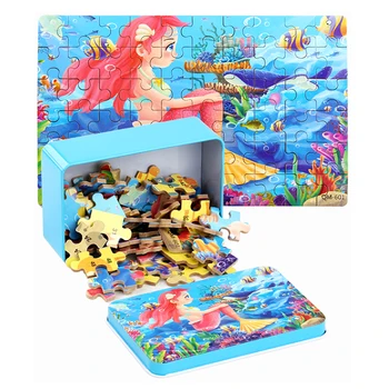 60pcs Skladačka Puzzle, Hračky s Žehlička Úložný Box Mermaid Fairy Tale Dinosaura Zvierat Vzdelávacie Hračky pre Deti Vianočný Darček