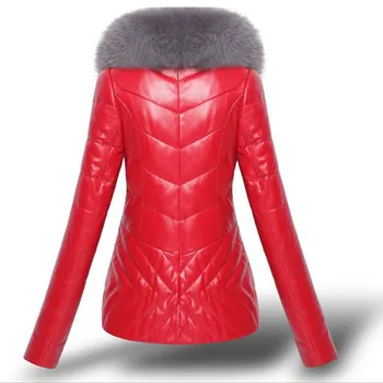 2020 Zimné Žien Dole Bavlna Faux Kožené Sako Módne Tenký Dlhý Rukáv PU Kožené Krátke Teplé vrchné oblečenie Zahustiť Lady Kabát