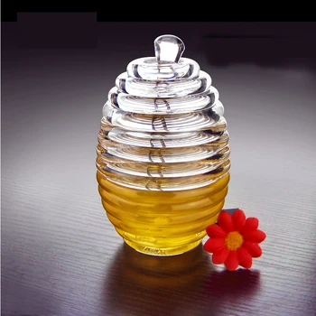 Akryl Úľa Med Jar Crystal Úli Jam Jar Nádoba Šťavu Sirup, Korenie, Korenie Fľaša Honey Pot s Dipper a Veko