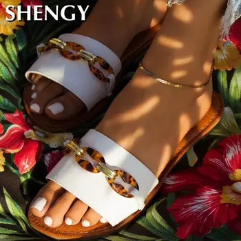 SHENGY Lete Ženy Pláži Papuče Transparentné Ploché Topánky Dámske Sandále Jasné, Otvorené Prst Vonkajšie Listy Žena Roman Flip Flops